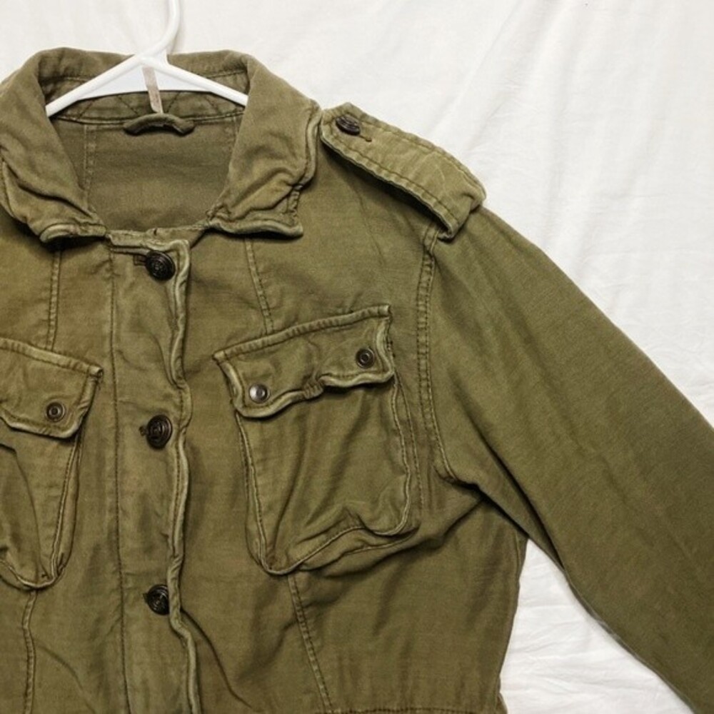 Free People Surplus Military Not Your Brothers Jacket Army Green Cotton Size S - Picture 4 of 9